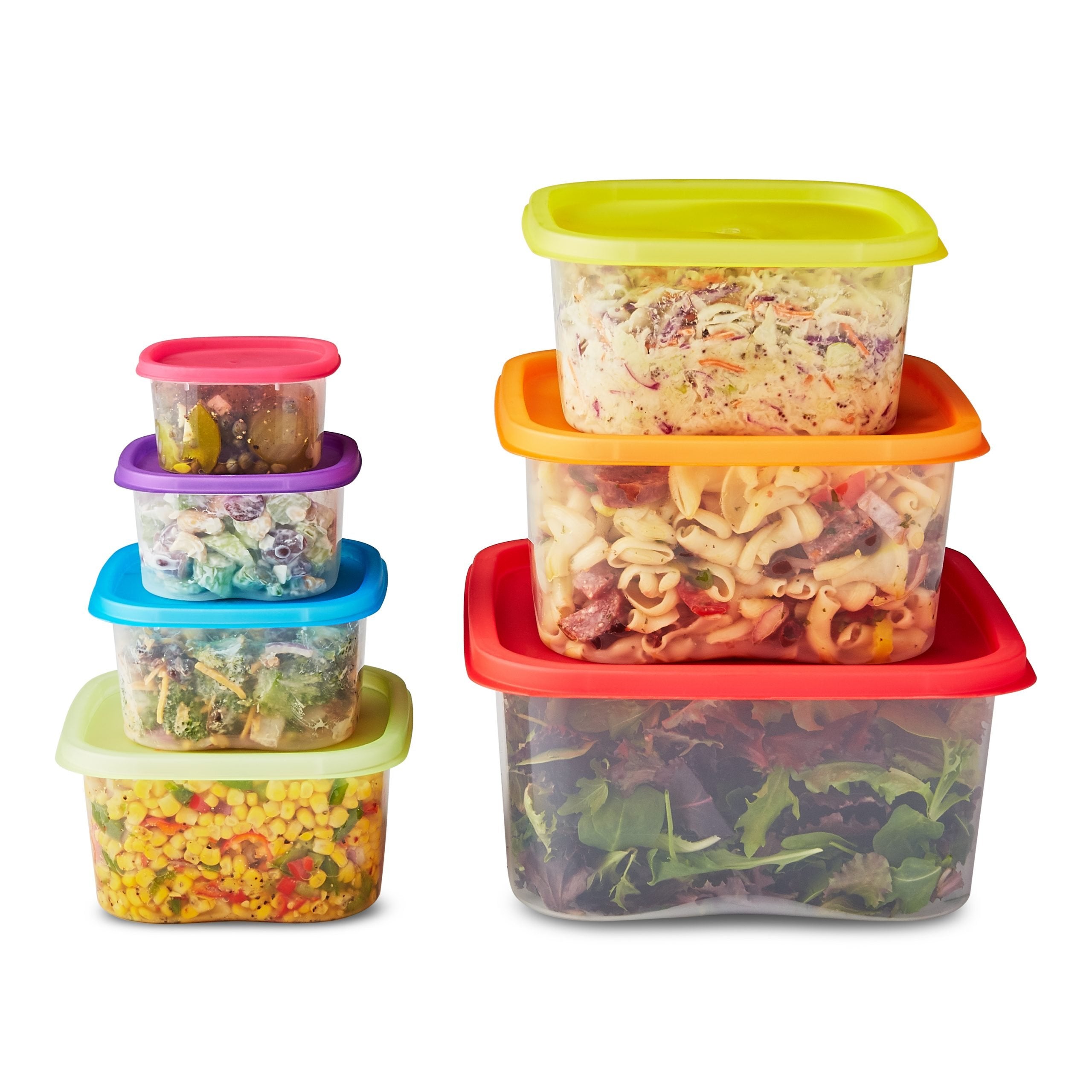 7 Piece Square Food Storage Box / Grocery Containing Set With Multi Color Lids (EBJ)