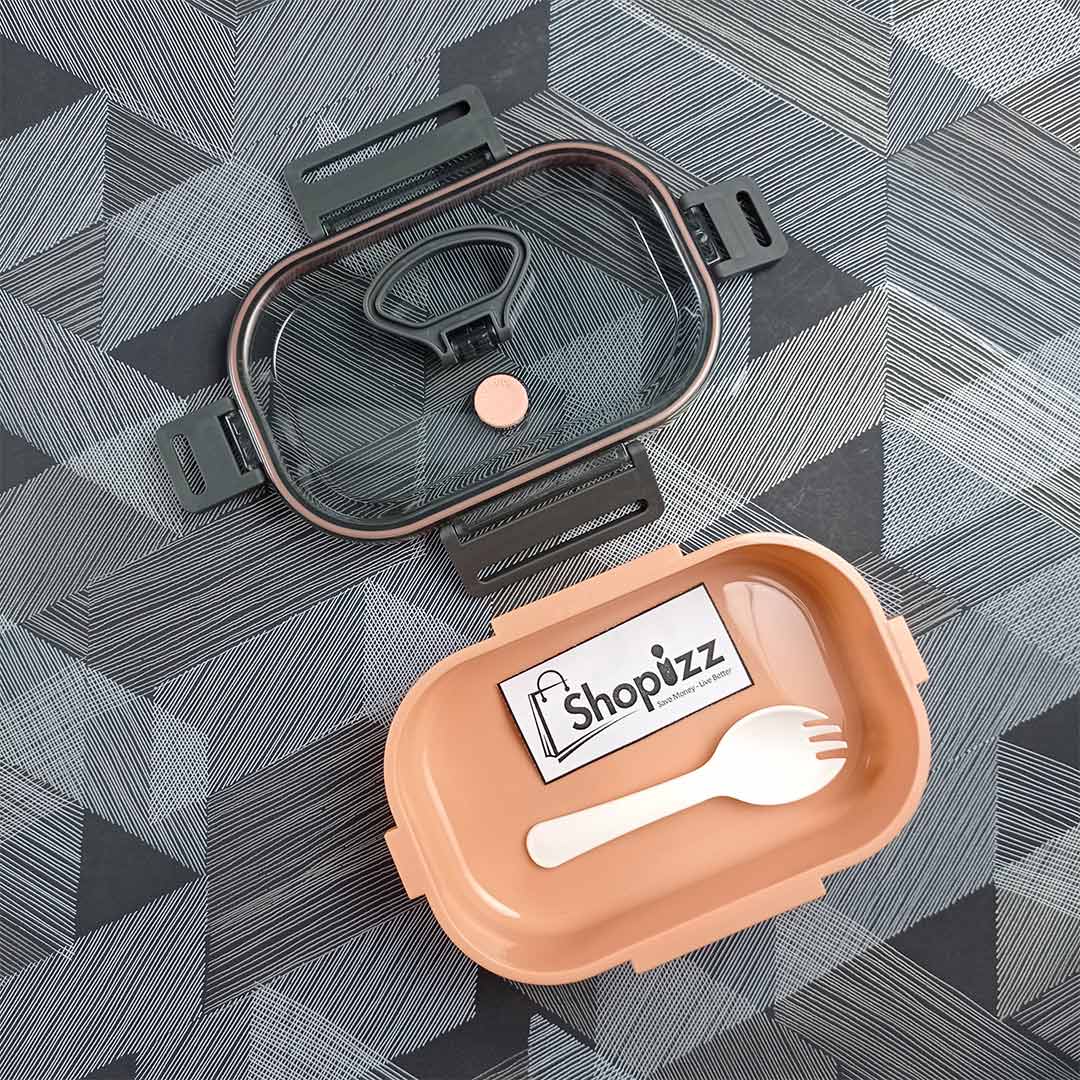 Plastic Lunch Box with White Spoon – Multi Color (BBE)