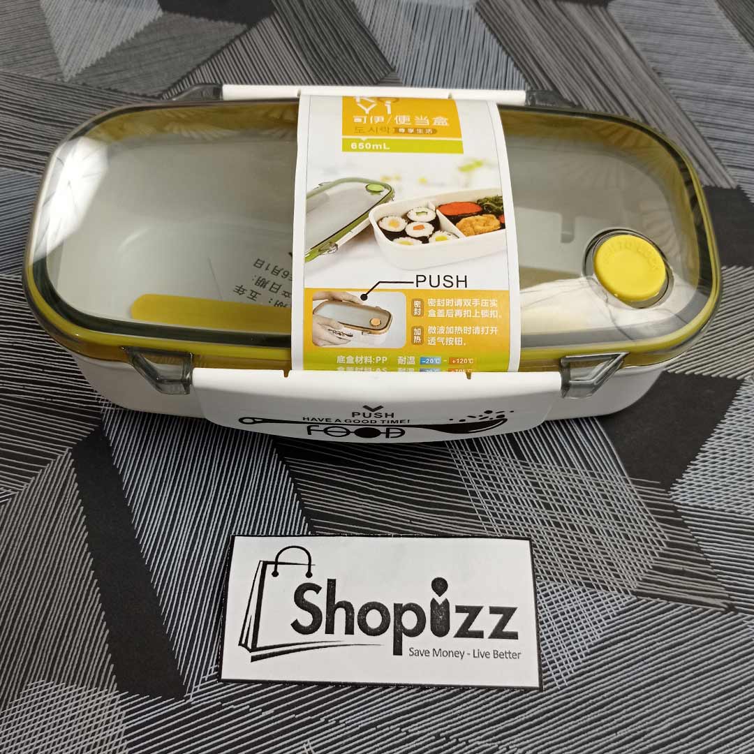 Plastic Lunch Box with Yellow Spoon – Multi Colour (CJJ)