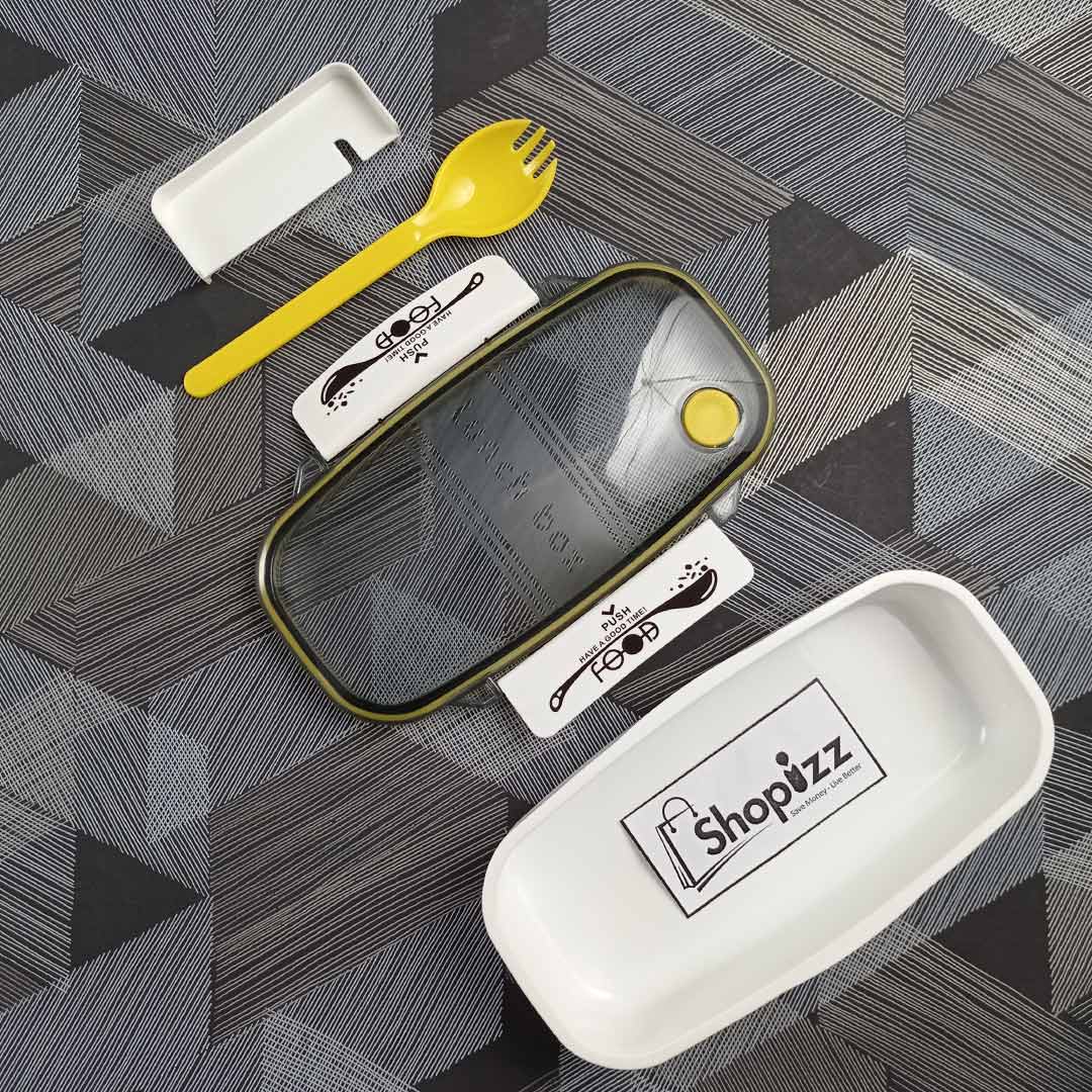 Plastic Lunch Box with Yellow Spoon – Multi Colour (CJJ)
