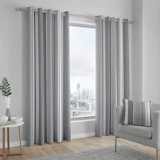 Fusion Whitworth Striped Grey Eyelet Curtains 66″x72″ – 1 Piece