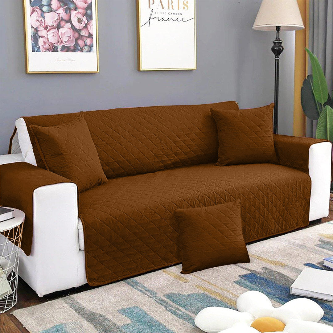 Fine Cotton Quilted Sofa Cover – Copper Brown Color
