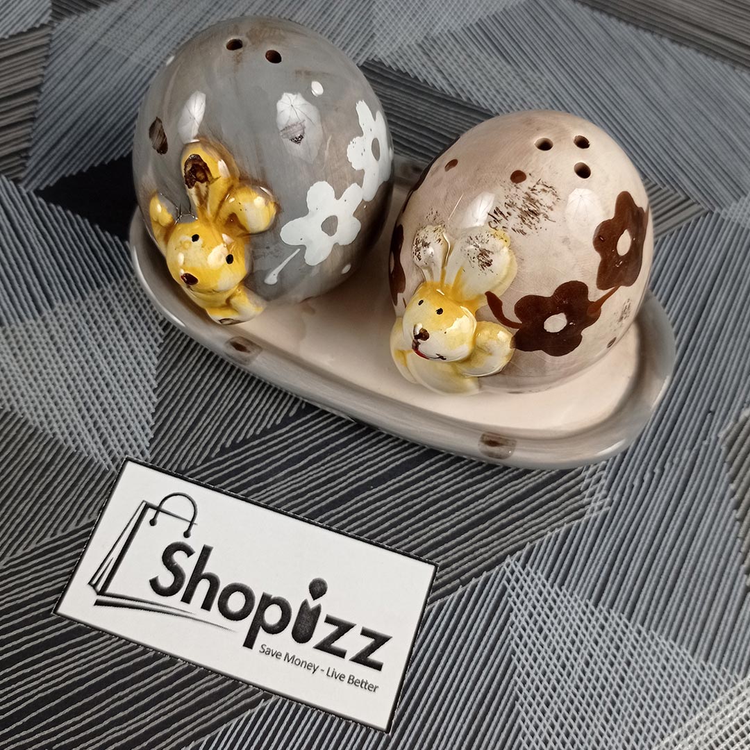 Egg Shape Ceramic Salt & Pepper Shaker With Ceramic Tray (BAJ)