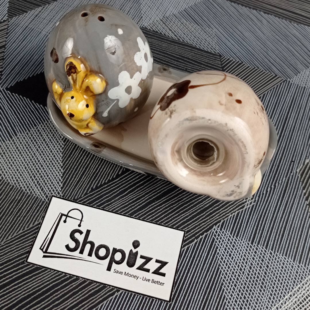 Egg Shape Ceramic Salt & Pepper Shaker With Ceramic Tray (BAJ)