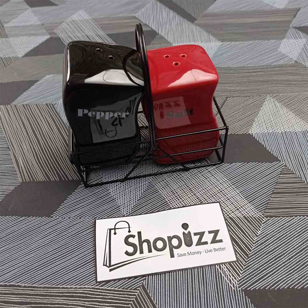 Curvy Stylish Ceramic Salt & Pepper Shaker Set With Stand(CBE)
