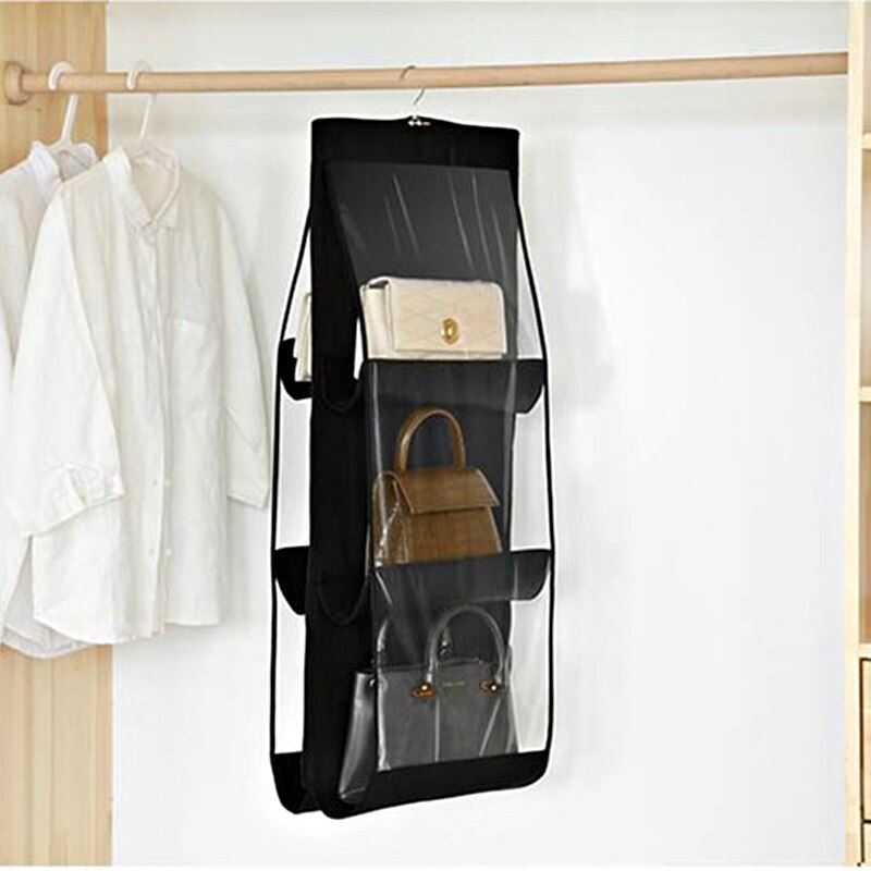 6 Pockets Double-sided Hanging Storage Bags with Hanging Hook / Handbag, Purse, Bags Organizer