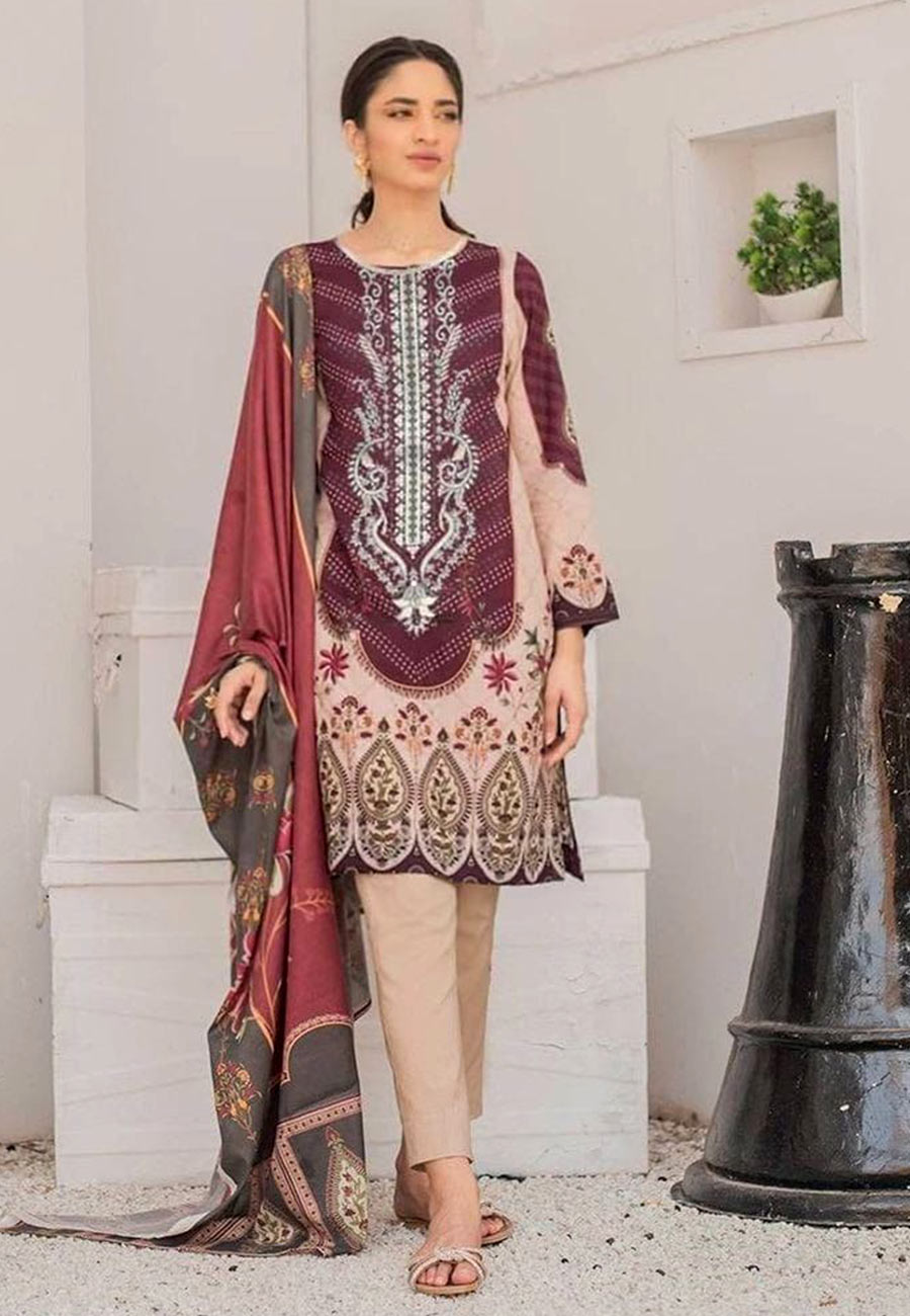 Cross Stitch 3 PCS Neckline Embroidered Lawn Dress With Printed Chiffon Duppata A53#