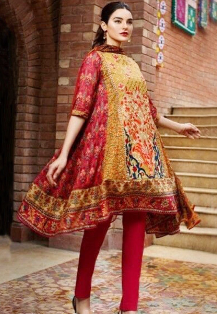 Cross Stitch 3 PCS Neckline Embroidered Lawn Dress With Printed Lawn Dupatta A40#