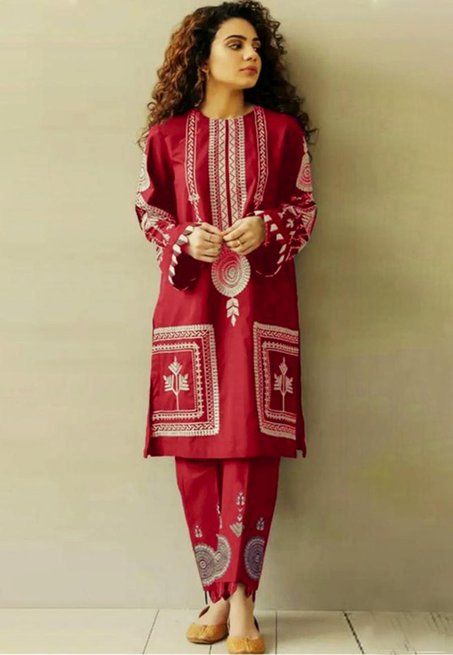 Ethnic 2 PCS Full Embroidered Lawn Dress A48#