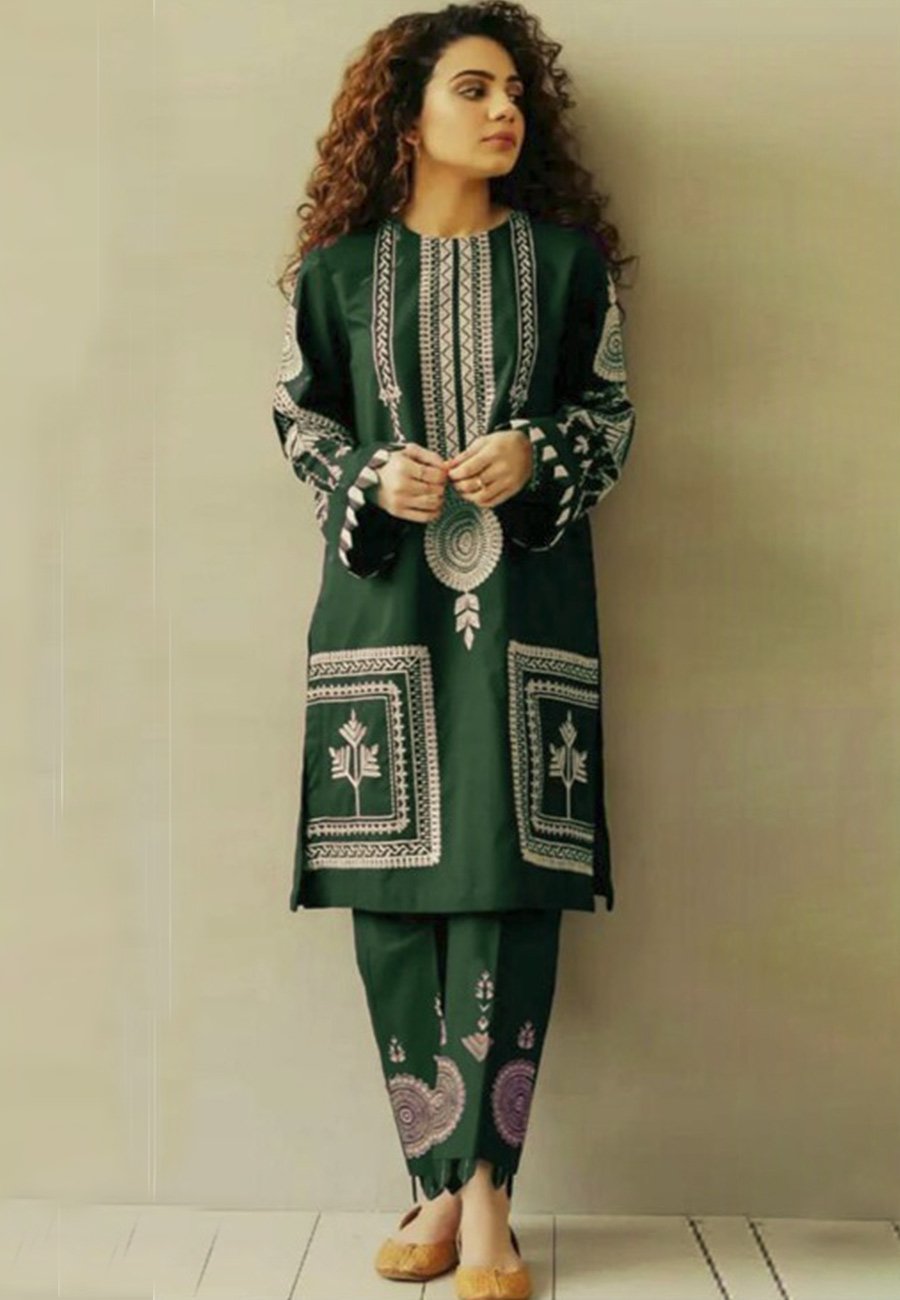 Ethnic 2 PCS Full Embroidered Lawn Dress A48#