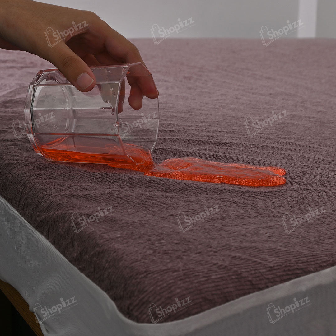 Terry Cotton Waterproof Mattress Protector In Brown Color With Elastic Fitting