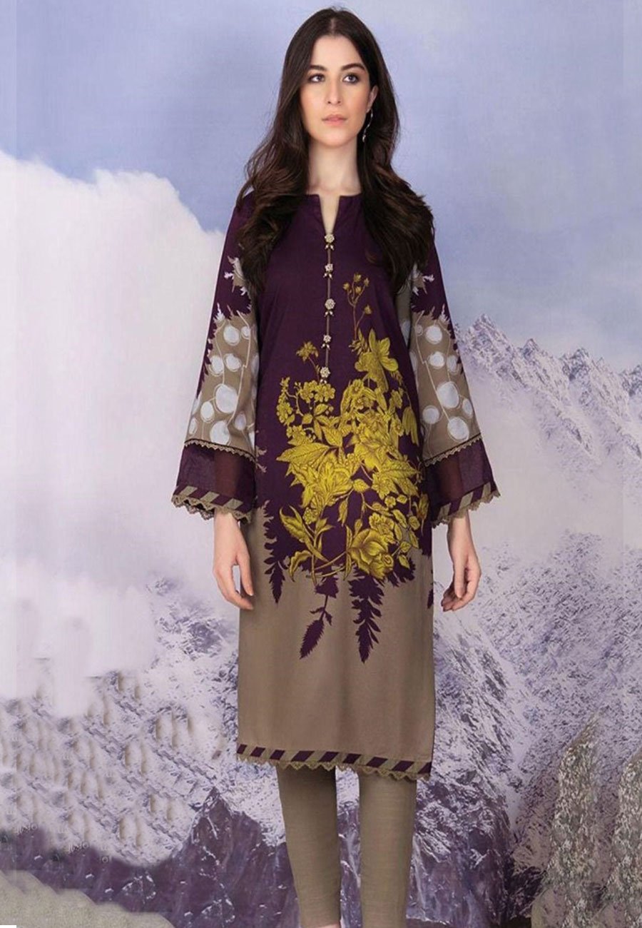 Alkaram 3 PCS Neckline Embroidered Lawn Dress With Printed Chiffon Dupatta B03#