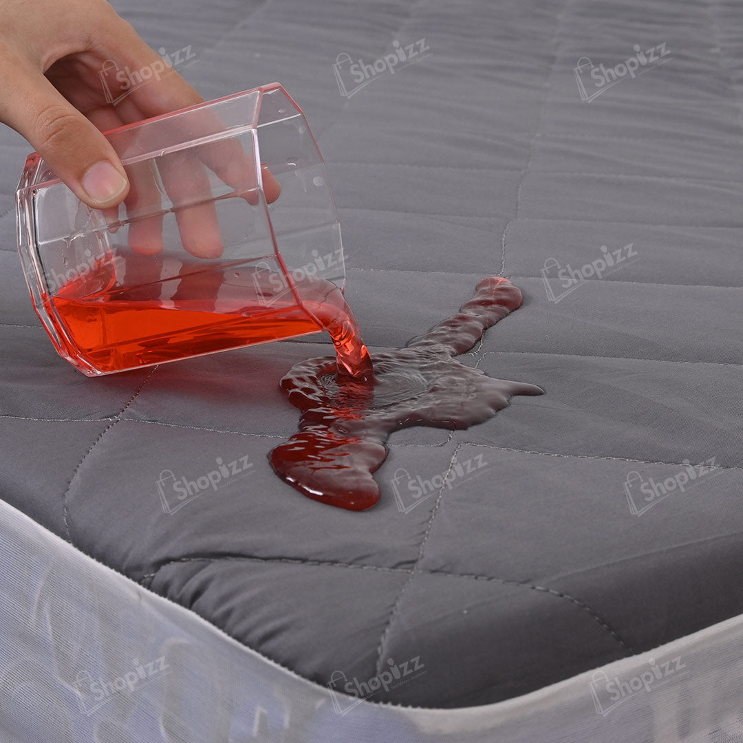 Quilted Waterproof Mattress Protector in Grey color with Elastic Fitting