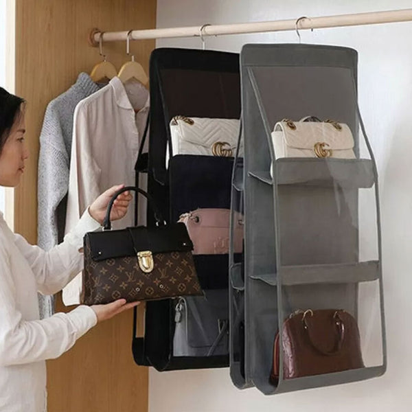 6 Pockets Double-sided Hanging Storage Bags with Hanging Hook / Handbag, Purse, Bags Organizer