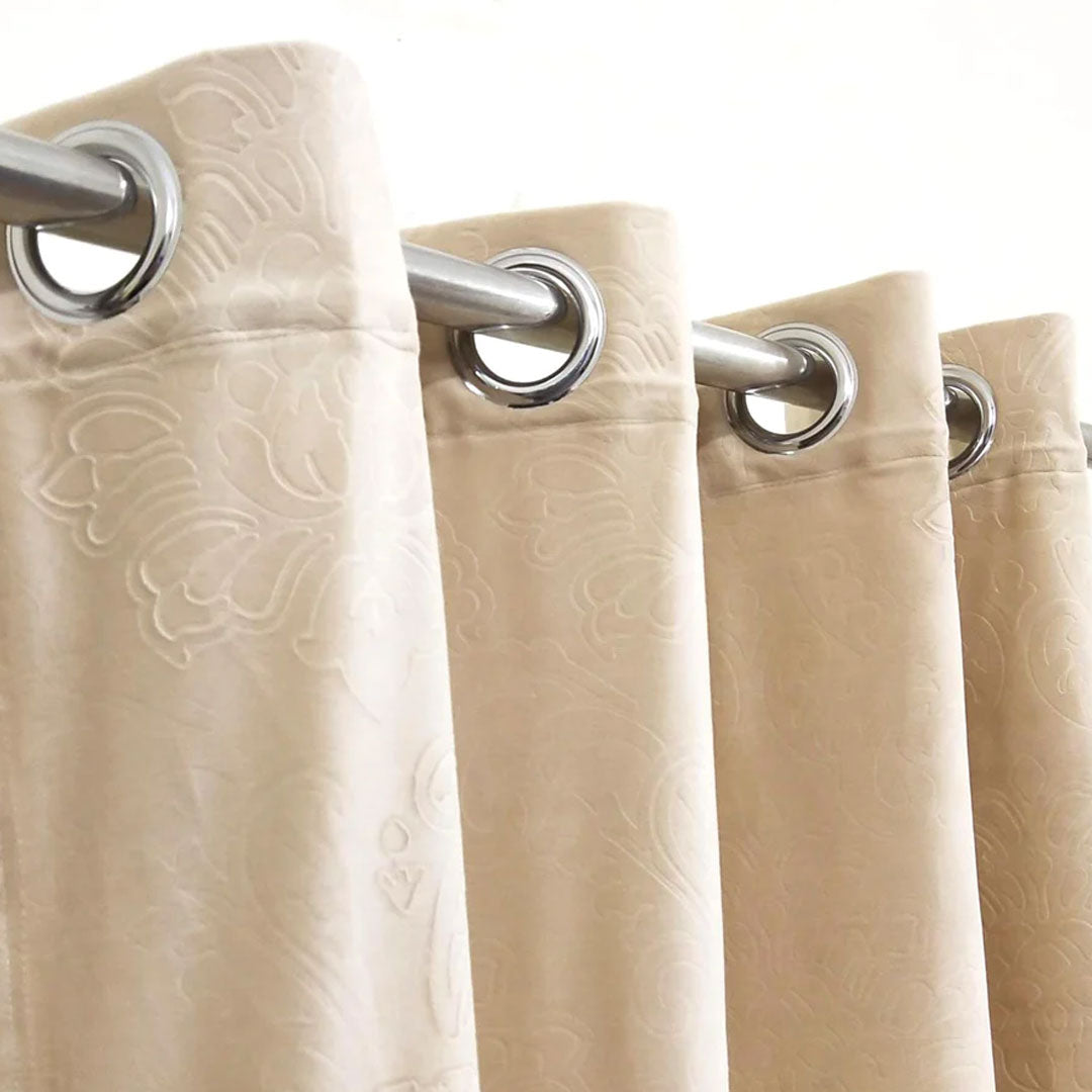 Pair Of Branched Leaves Embossed Velvet Curtains In Beige Color