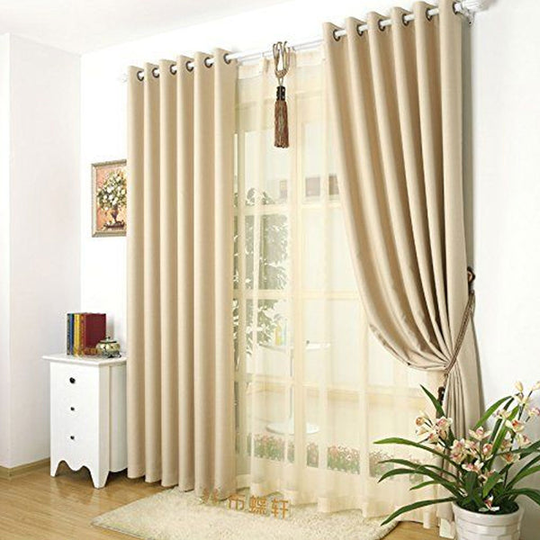 Pair Of Premium Beige Velvet Eyelet Curtain