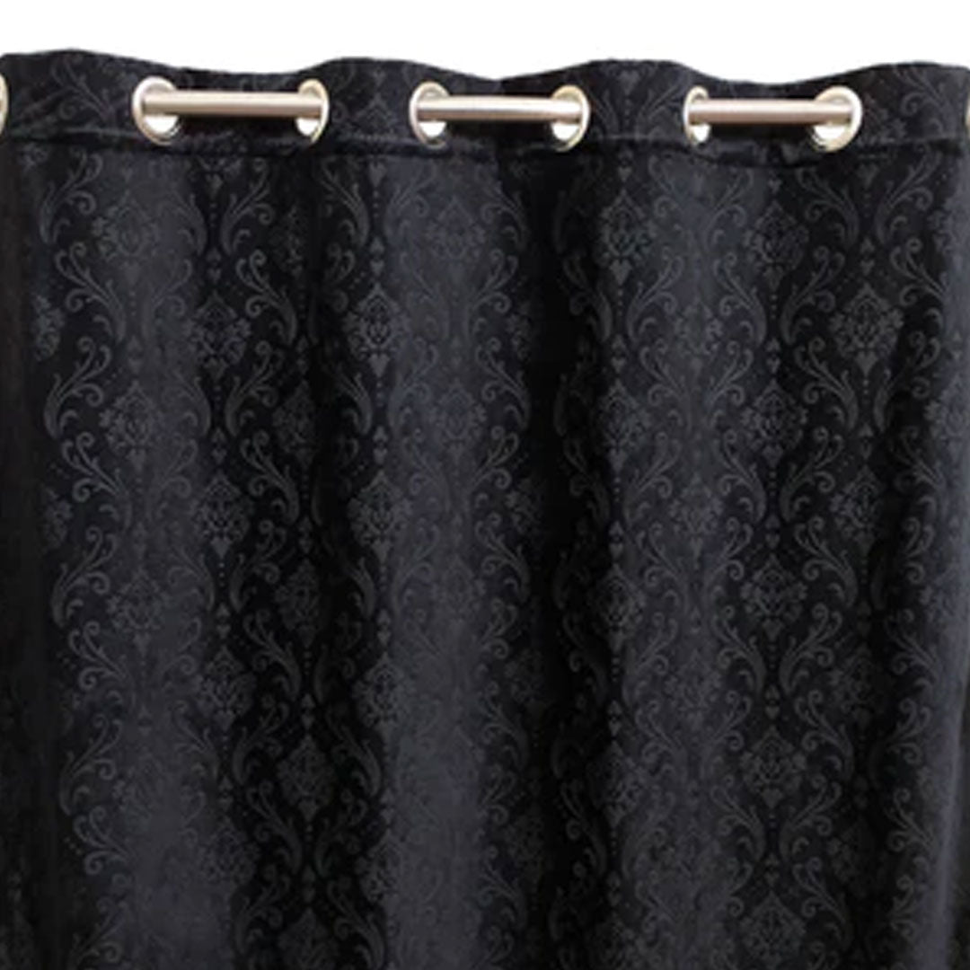 Pair Of Branched Leaves Embossed Velvet Curtains In Black Color