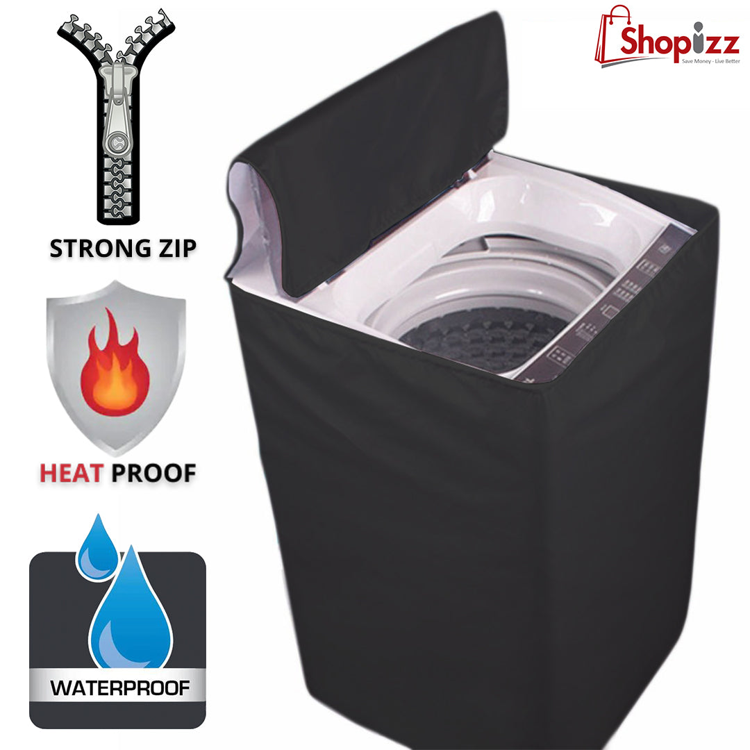Zipper Waterproof Washing Machine Cover Top Loaded Black Color – All Sizes available