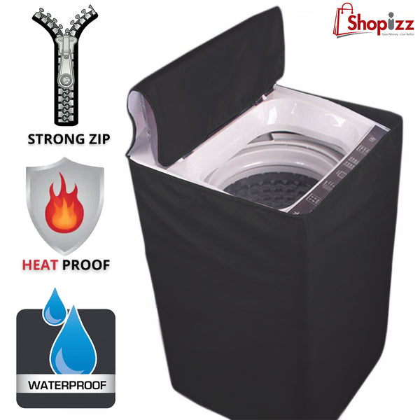 Zipper Waterproof Washing Machine Cover Top Loaded Black Color – All Sizes available