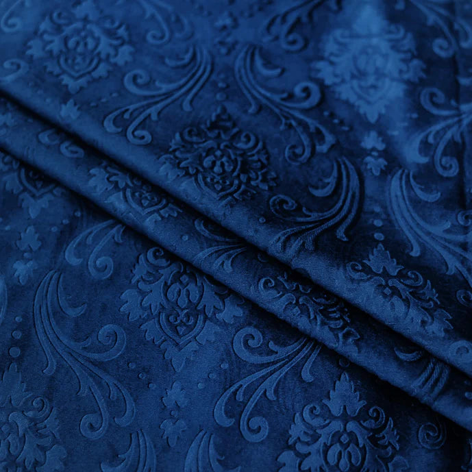 Pair Of Branched Leaves Embossed Velvet Curtains In Royal Blue Color