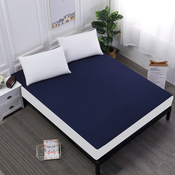 Poly Cotton Jersey Waterproof Mattress Protector In Blue Color With Elastic Fitting
