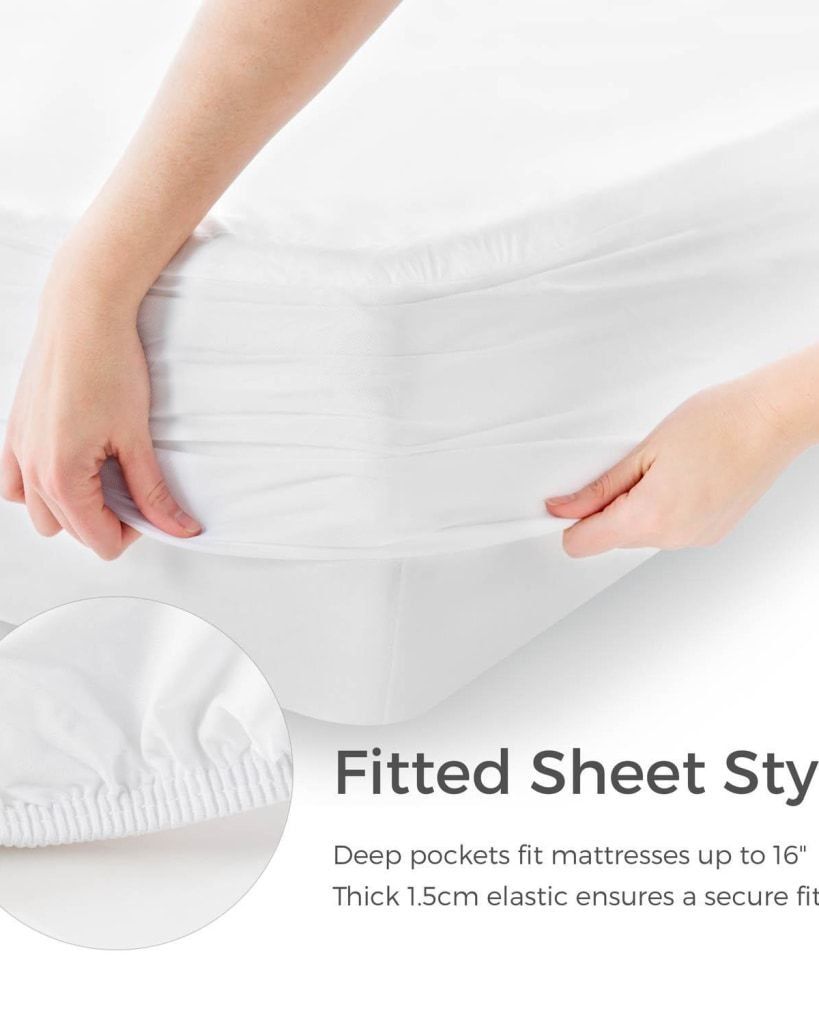 Quilted Waterproof Mattress Protector In White Color With Elastic Fitting