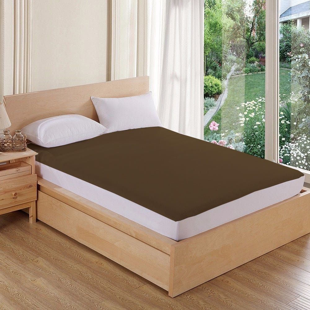 Poly Cotton Jersey Waterproof Mattress Protector In Brown Color With Elastic Fitting