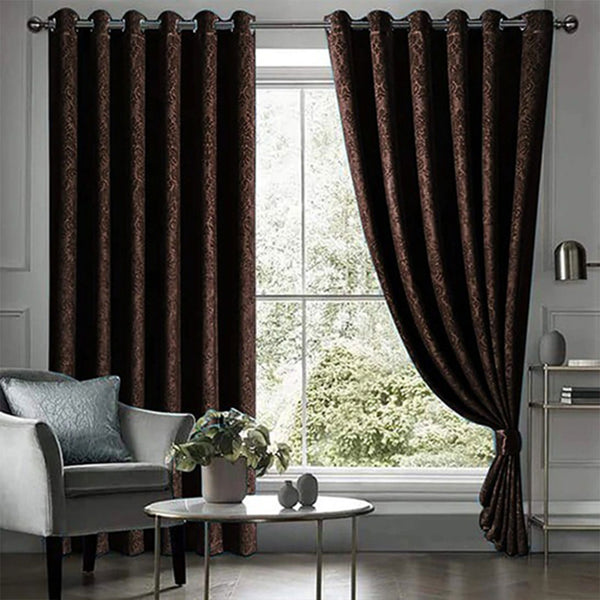 Pair Of Branched Leaves Embossed Velvet Curtains In Chocolate Color