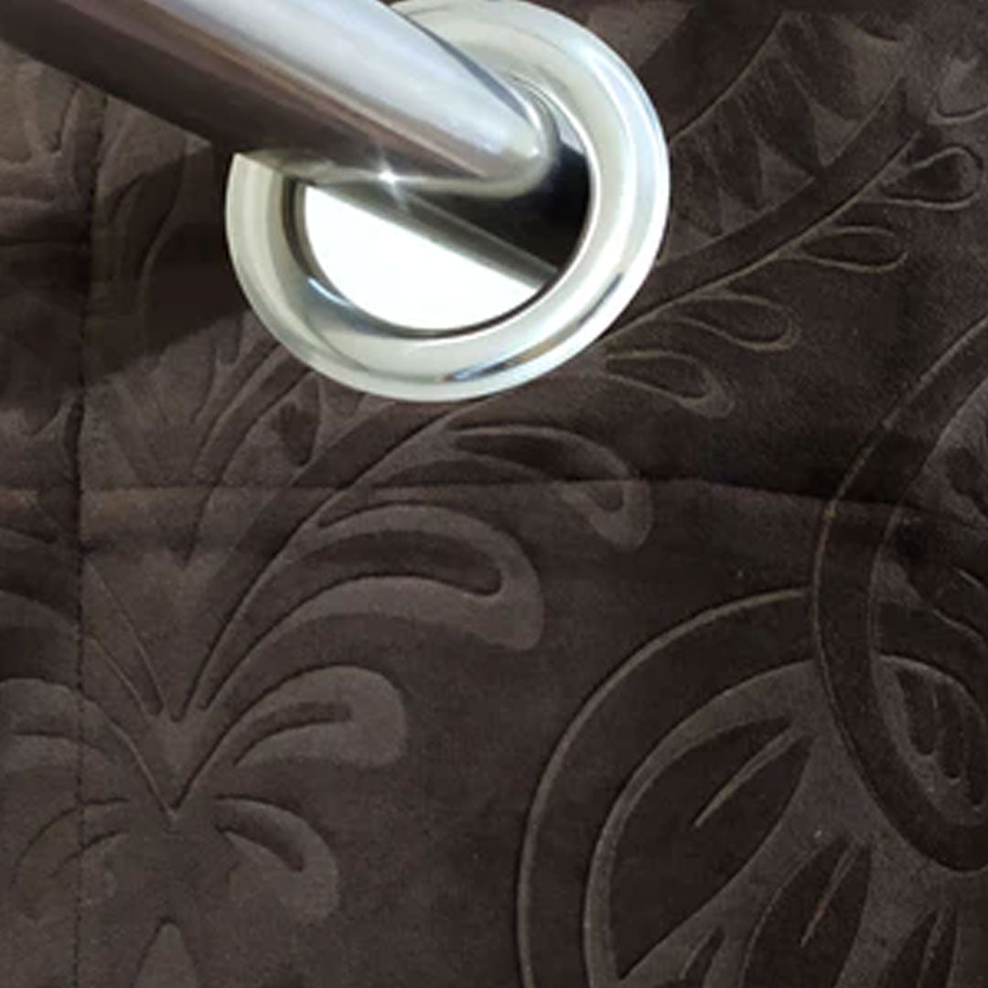 Pair Of Branched Leaves Embossed Velvet Curtains In Chocolate Color