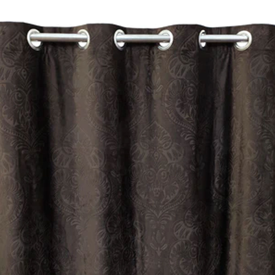 Pair Of Branched Leaves Embossed Velvet Curtains In Chocolate Color