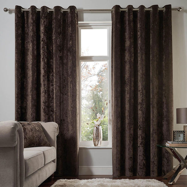 Pair Of Branched Leaves Embossed Velvet Curtains In Dark Brown Color