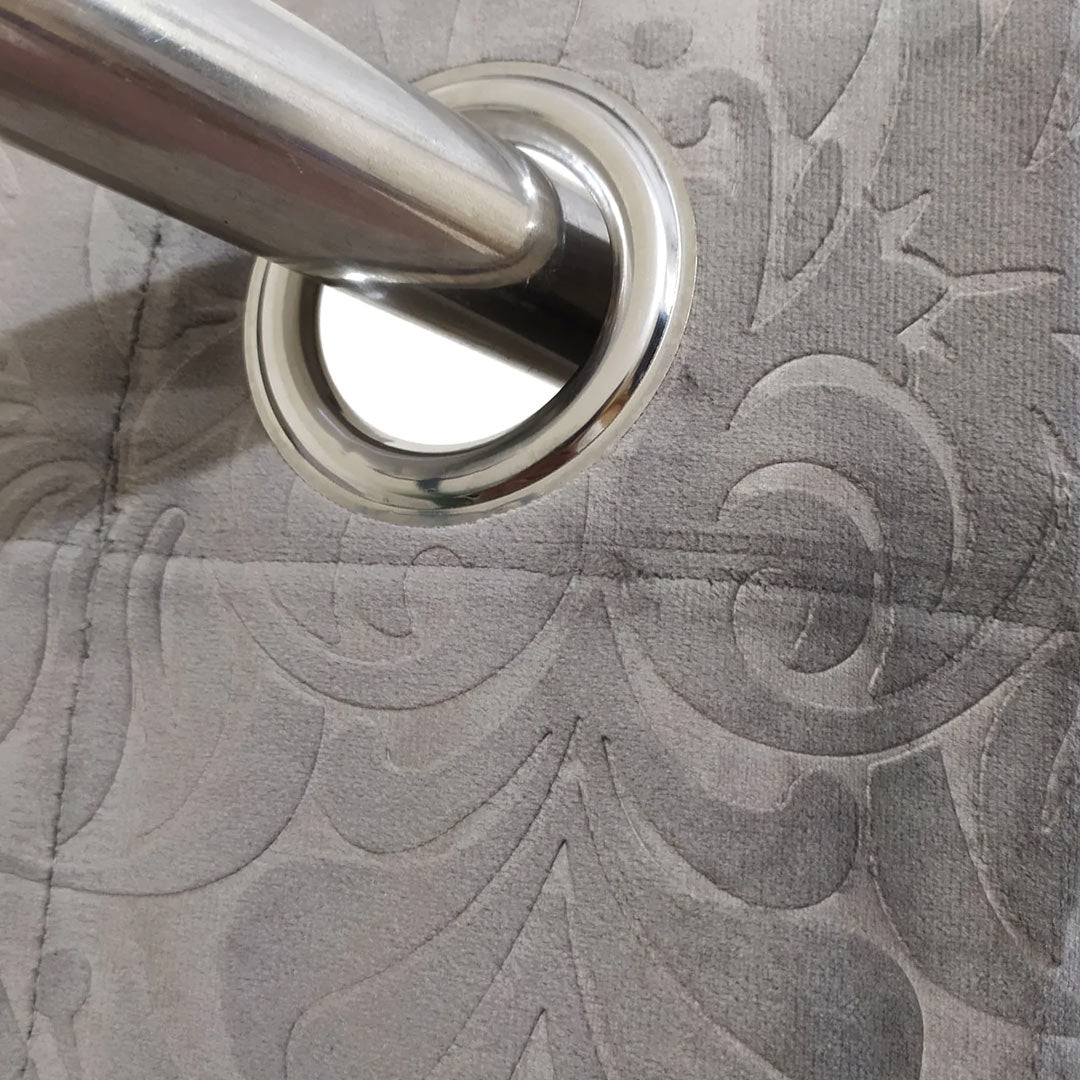 Pair Of Branched Leaves Embossed Velvet Curtains In Grey Color