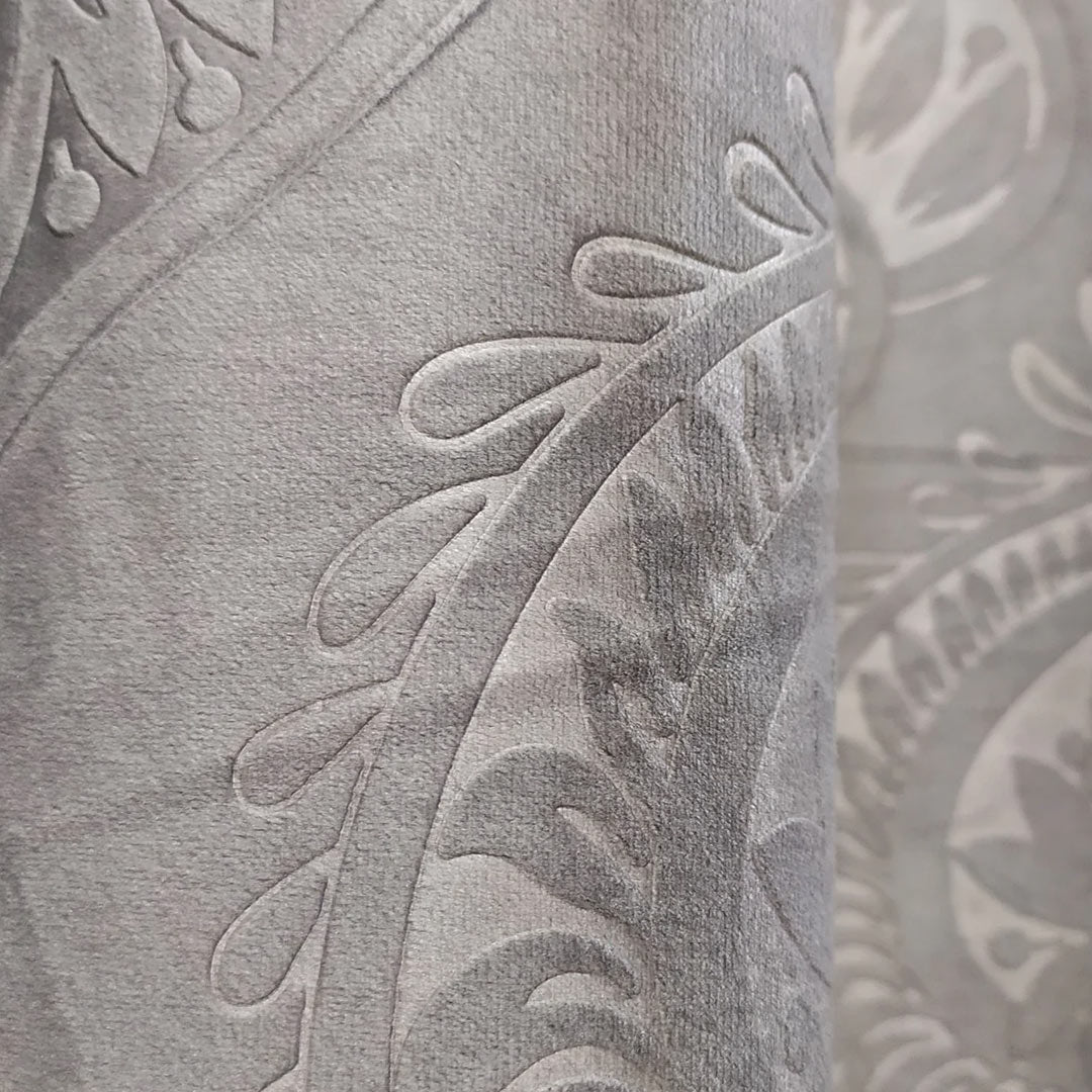 Pair Of Branched Leaves Embossed Velvet Curtains In Grey Color