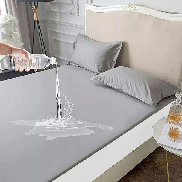Poly Cotton Jersey Waterproof Mattress Protector In Grey Color With Elastic Fitting