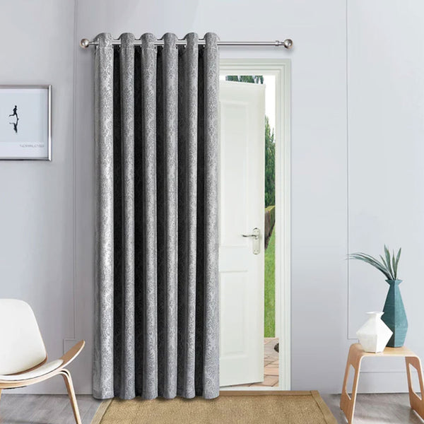 Pair Of Branched Leaves Embossed Velvet Curtains In Light Grey Color