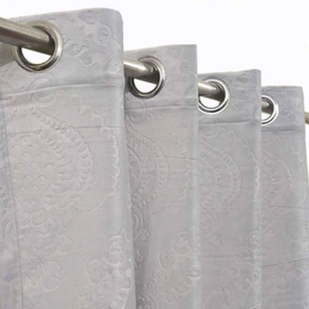 Pair Of Branched Leaves Embossed Velvet Curtains In Light Grey Color