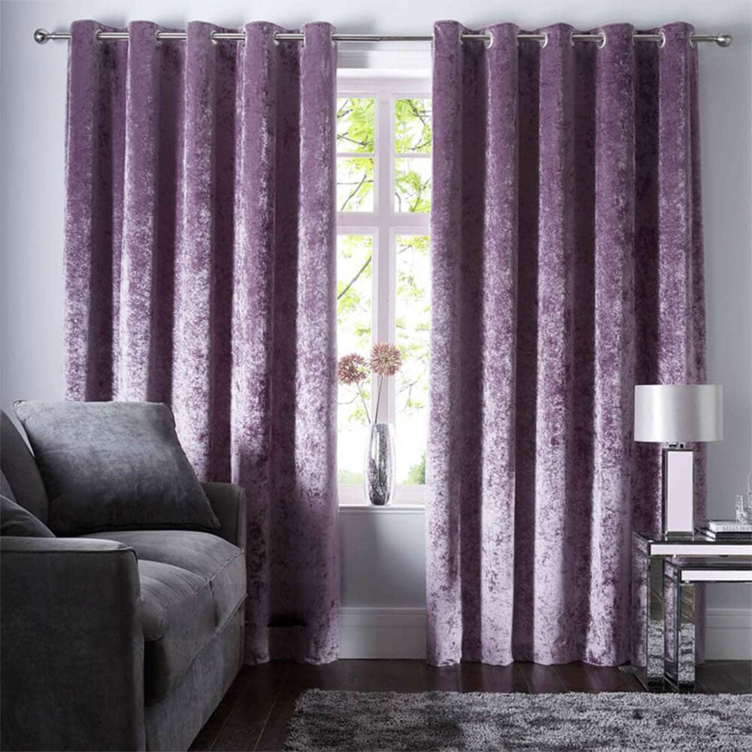 Pair Of Branched Leaves Embossed Velvet Curtains In Light Purple Color