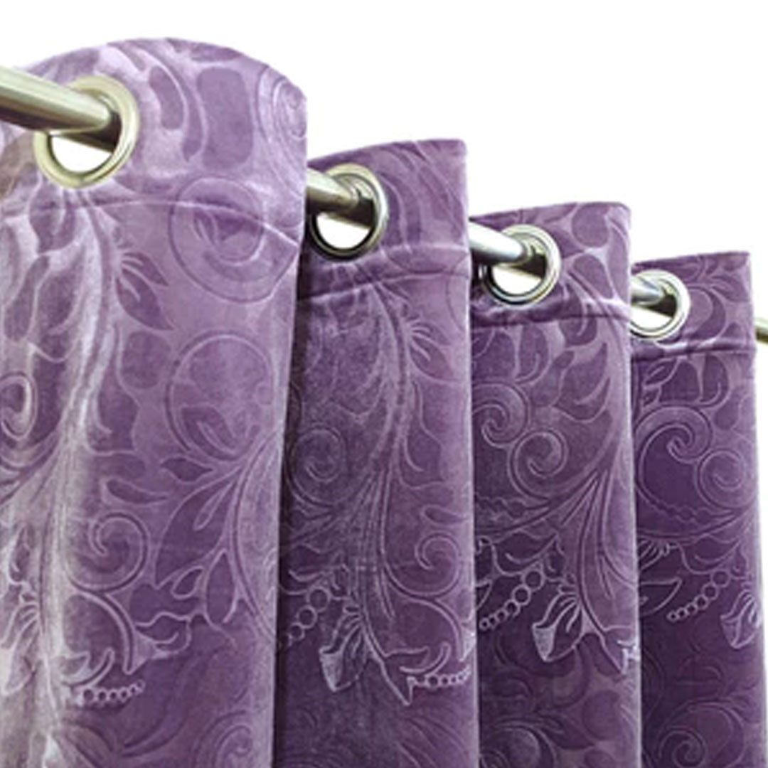 Pair Of Branched Leaves Embossed Velvet Curtains In Light Purple Color