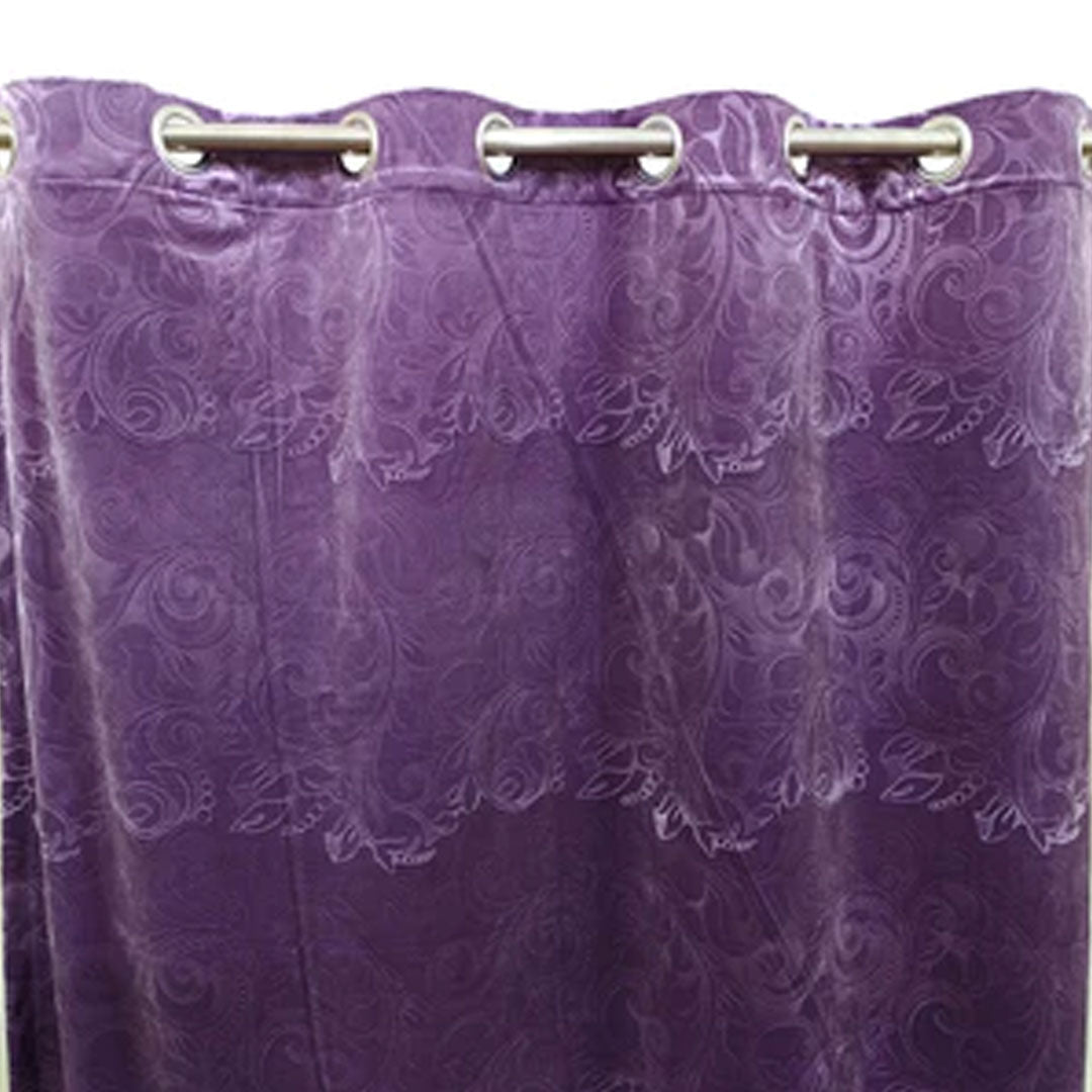 Pair Of Branched Leaves Embossed Velvet Curtains In Light Purple Color