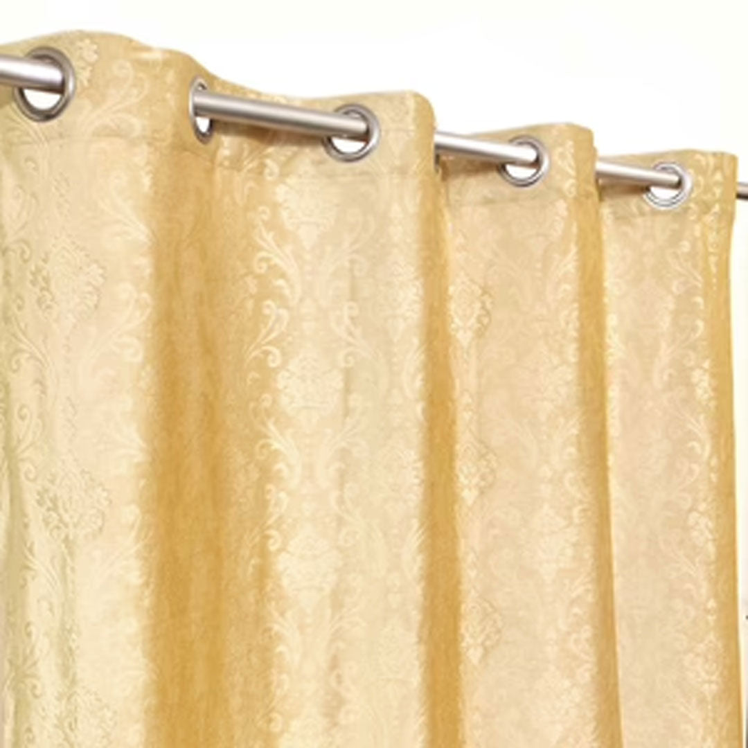 Pair Of Branched Leaves Embossed Velvet Curtains In Light Yellow Color
