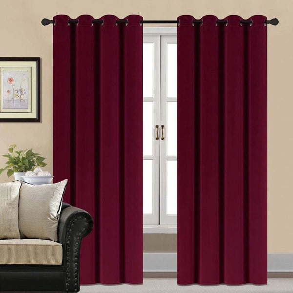 Pair Of Premium Maroon Velvet Eyelet Curtain