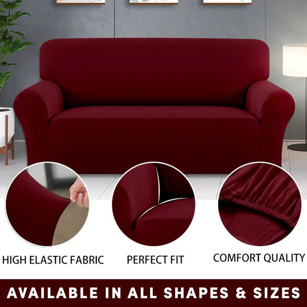 Plain Maroon Color Cotton Jersey Fitted Sofa Cover – SSC88012