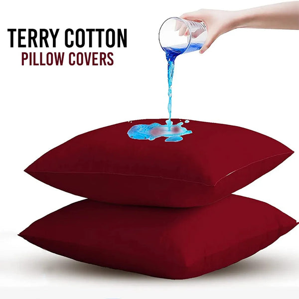 Terry Cotton Waterproof Pillow Protector Set of 2 Pillow Case (Maroon) 19″x29″- SWPPC2203