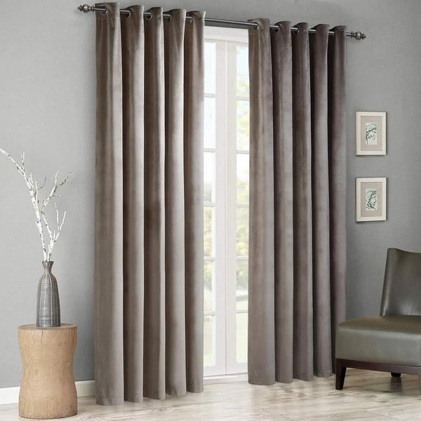Pair Of Premium Muted Brown Velvet Eyelet Curtain