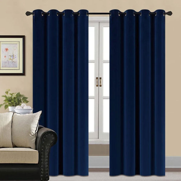 Pair Of Premium Navy Blue Velvet Eyelet Curtain