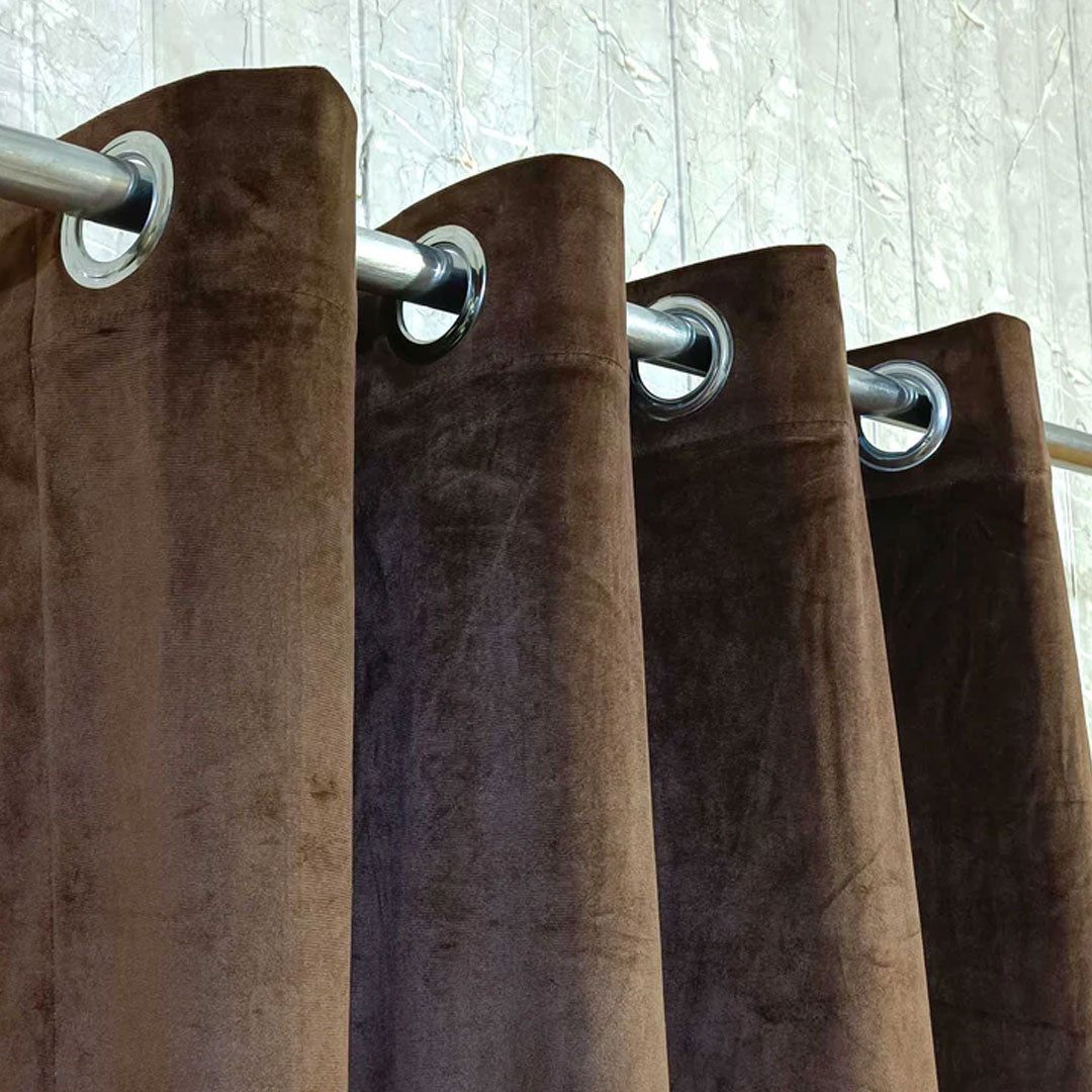Pair Of Premium Dark Brown Velvet Eyelet Curtain