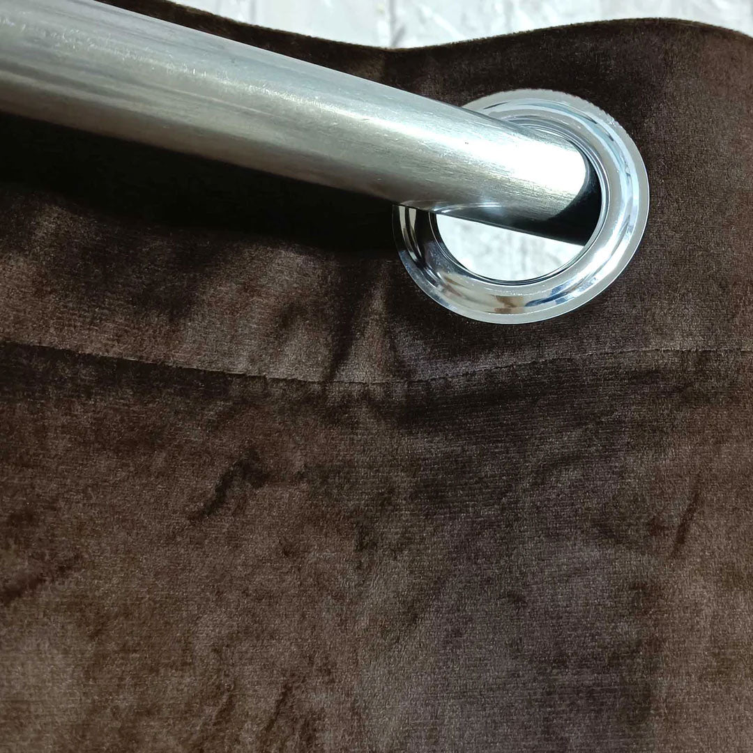 Pair Of Premium Dark Brown Velvet Eyelet Curtain