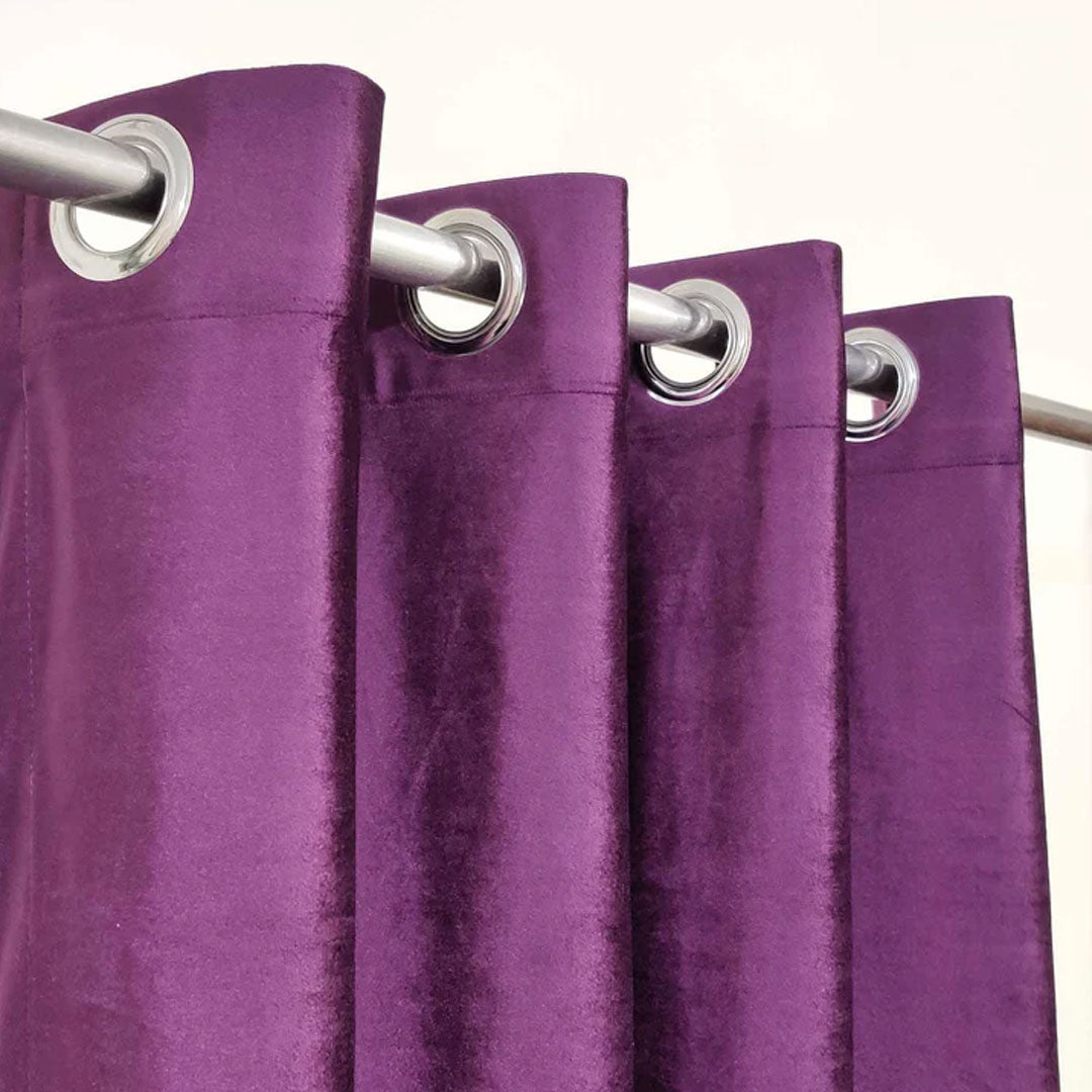 Pair Of Premium Medium Purple Velvet Eyelet Curtain