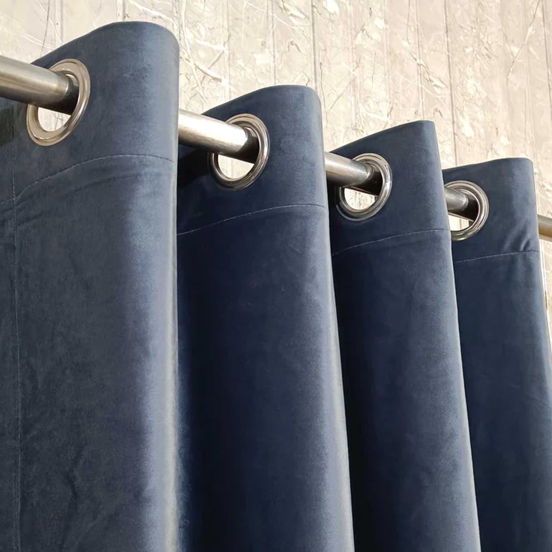 Pair Of Premium Slate Grey Velvet Eyelet Curtain