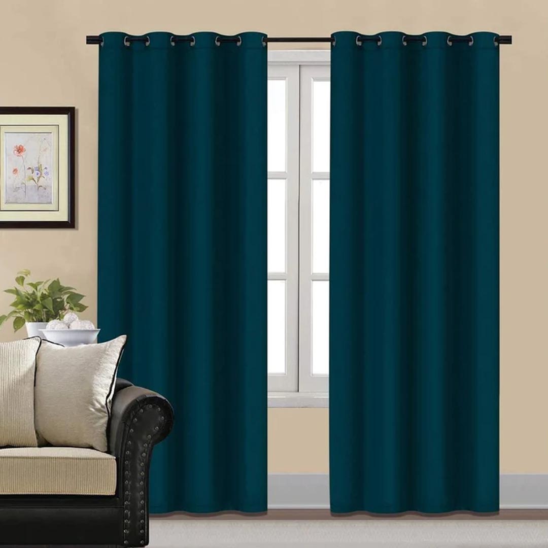 Pair Of Premium Ocean Green Velvet Eyelet Curtain